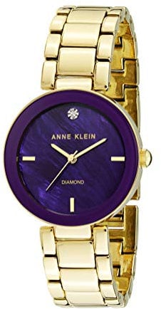 Anne Klein - Orologio da polso da donna, con vero diamante sul quadrante, Viola/Oro