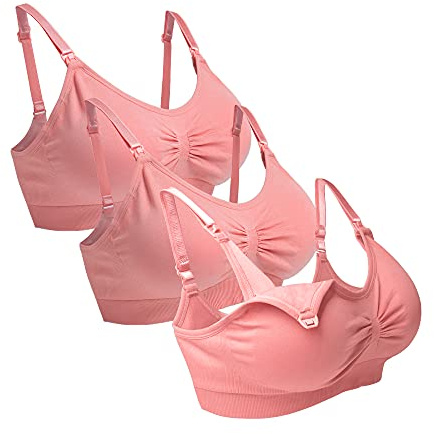 O-WareBaby Maternity Nursing Bra Seamless Breastfeeding Bras for Women 3 Pack S-XXL Pink