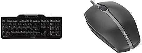CHERRY KC1000 SC Corded Security Keyboard USB ultraflat Black mit integriertem Smartcard-Terminal (DE), schwarz, JK-A0100DE-2 & ERRY GENTIX Corded Optical Mouse Schwarz