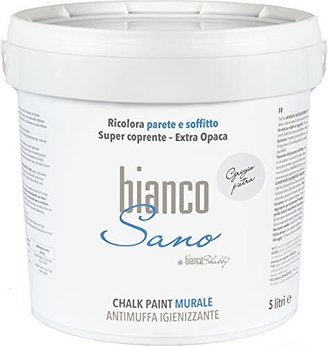 Chalk Paint speziell für weiße Wände, Grau, Steingrau – Anti-Schimmel-Hygiene-Anti-Desinfektion, Farbe und Gesundheit Ihrer Umgebung (5 Liter)