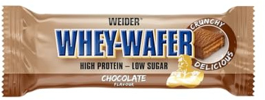 Weider - Whey Wafer - Knuspriger Proteinriegel mit 30% Eiweiß und Schokoladenüberzug - Wenig Zucker, Protein Snack - Box mit 12x35g - Schoko