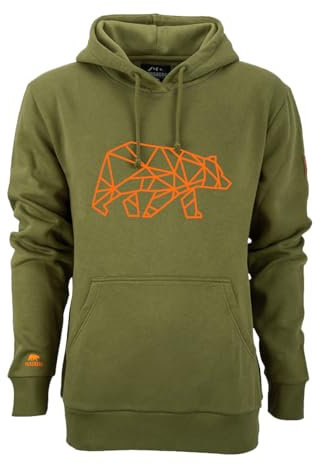 FORSBERG Pettarson Herren Hoodie mit Bärenlogo | Skandinavisch inspirierter Kapuzenpullover | All-Year Kollektion | Freizeit, Handwerk, Outdoor, Farbe:Oliv, Größe:M