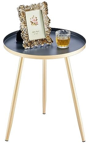 APICIZON Round Side Table Metal, Small Coffee Table Living room, Tray Bedside Table End Table for Bedroom, Bathroom, Balcony, 41cm(L) x 41cm(W) x 49cm(H), Golden+Grey