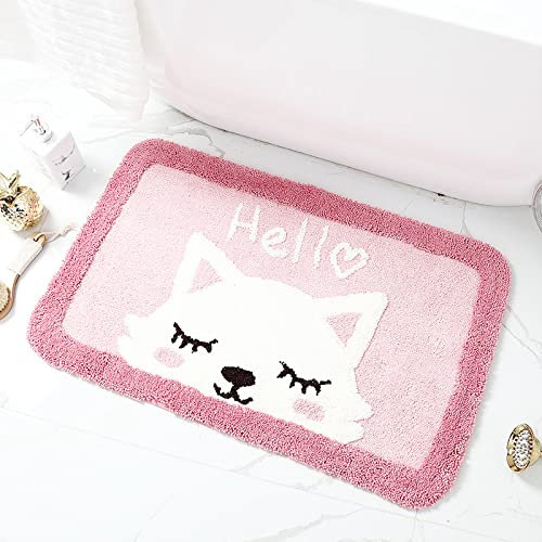 Badezimmerteppich Mädchen Rosa Tier Badematte Flauschig Mikrofaser Badvorleger Rutschfest Duschvorleger Schnelltrocknend Badteppich Waschbar Badmatte Verdicken Badematten & Badteppiche 40x60cm