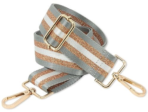 BENAVA Verstellbarer Schulterriemen für Taschen 75-135 cm | Taschengurt Grau Breit 38mm | Farbe Karabiner Gold | Taschengurte zum Wechseln | Schultergurt für Taschen