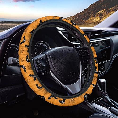 Dajingkj Orange Auto-Lenkradhülle für Damen und Herren, Halloween, 38,1 cm, universelle Auto-Lenkradabdeckung, Auto-Innenzubehör