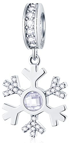 Glanz Weihnachten Schneeflocke Anhänger Charms passen Pandora Weihnachts Armband, 925 Sterling Silber Christmas Snowflake CZ Halskette Perlen, Geschenke für Braut/Partner/Mädchen