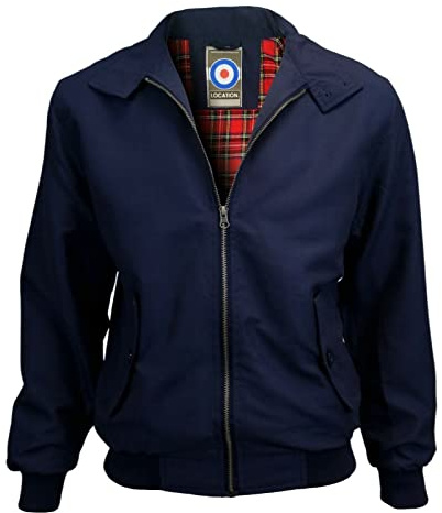Location Tartan Lining Harrington Jacket (Navy Blue, L 42-44)