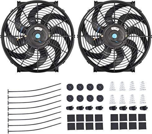 BATONECO 14 Electric Radiator Cooling Fan Mounting Kit, 12V Cooling Radiator Fan with 90W 900 CFM Slim High Performance Universal (Black 2PCS)