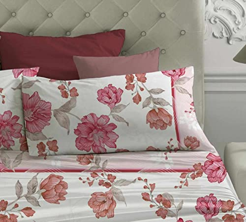 Laura Biagiotti - Bettwäsche-Set für Doppelbett, Maxi aus Perkal aus Baumwolle, Bettwäsche für Doppelbett mit Unter- und Kissenbezügen Heliconia Rosa