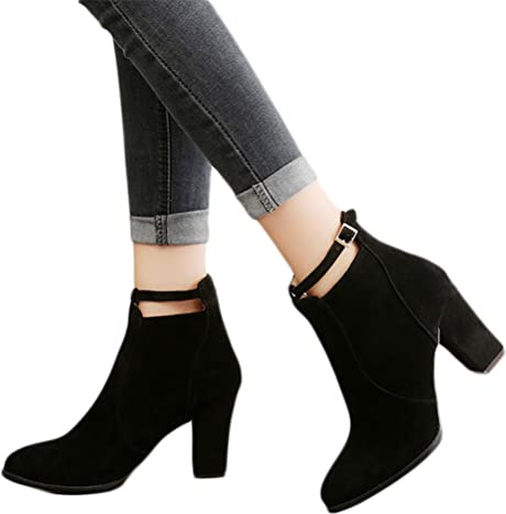 ticticlily Damen Stiefeletten Blockabsatz Spitze Wildleder Stiefel Herbst Frauen Elegant Boots Schuhe Reißverschluss Winterstiefel Ankle Boots