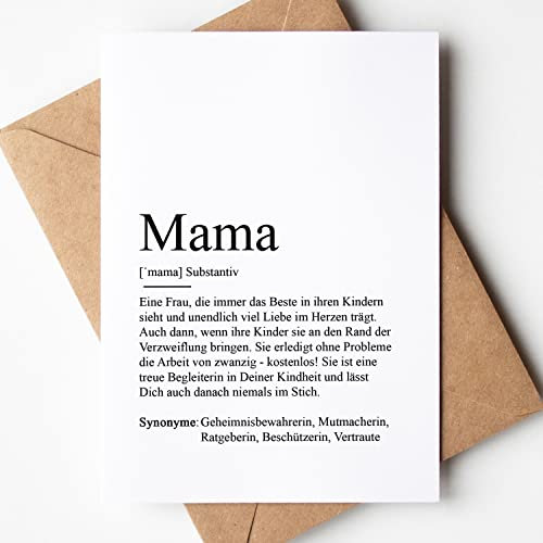 KAMEWI® Grußkarte MAMA Definition | Klappkarte mit Briefumschlag aus Kraftpapier | Bedanken Muttertag Muttertagskarte Beste Mama Geschenk Ankündigung Baby Schwangerschaft Vorfreude Mumtobe Mami