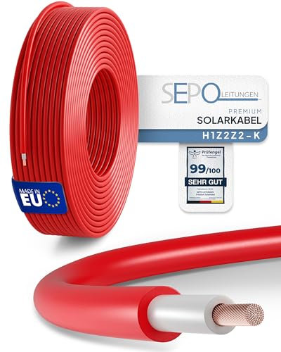 SEPO-Leitungen Solarkabel 6mm² 10m – Solarleitung H1Z2Z2-K - Made in EU - Doppelt isoliert für Photovoltaik-Systeme – inkl. 0% MwSt. gem. § 12 Abs. 3 UStG (Rot - 10 Meter)