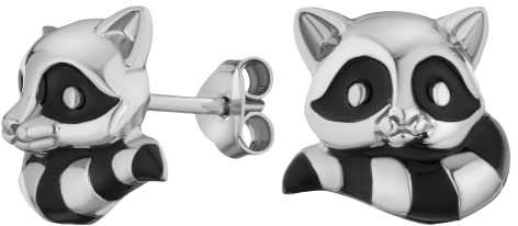 JC Jeweller Carat Mädchen Kinder Ohrstecker Teddy aus echtem 925 Silber Rhodiniert Emaille Geschenkbox Schmuck Teenagerohrringe Mädchen (Waschbär)