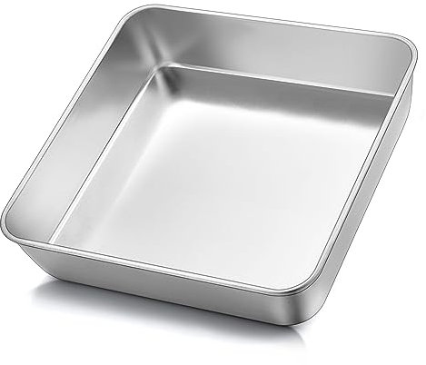 Herogo 9 Inch Square Cake Tin, Stainless Steel Baking Tin for Baking Roasting, 23.5x23.5x5 cm, Square Brownie Cake Pan for Birthday Wedding, Healthy & Non-Toxic, Dishwasher Safe
