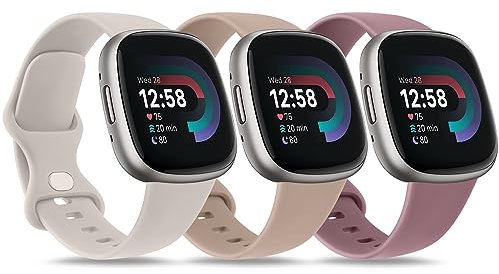 VANCLE Silikon-Armbänder, kompatibel mit Fitbit Versa 4, Versa 3, Sense 2, Sense-Armbänder für Damen und Herren, weiche Sport-Armbänder, Ersatzbänder (klein 14 cm – 18,5 cm, Starlight/MilkTea
