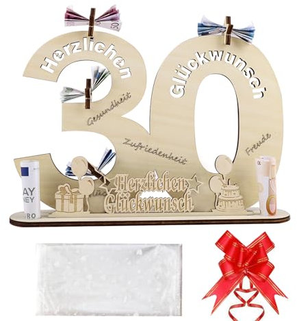 GoldRock Holzschild Gästebuch 30 Geburtstag Männer Frauen mit Geschenktasche&Schleife,Geschenk 30. Geburtstag Frau,Geschenke zum 30 Geburtstag Mann,Geburtstagskarte 30,Geldgeschenke Geburtstag Holz