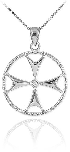 Collana pendente Argento 925 Ossido di Zirconio Croce de Malte (Lunghezza della catena disponibile 40cm - 45cm - 50cm - 55cm) 50cm