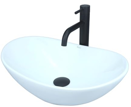 GTM Design Aufsatzwaschbecken Modern ohne Hahnloch - Elegant Aufsatzwaschbecken Oval für Badezimmer und Gäste WC - nur Bad Waschbecken- Modell 17