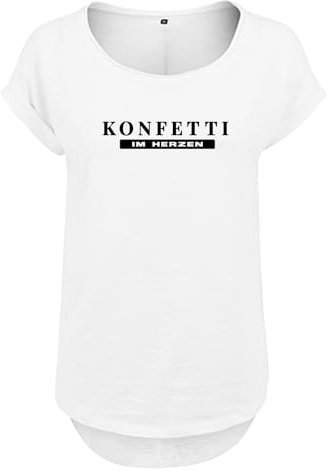 Konfetti im Herzen Design Frauen T Shirt mit Spruch und modischem Motiv NEU Bedruckt Oberteil für Frauen XL Weis (B36-215-4-XL-Weiß)