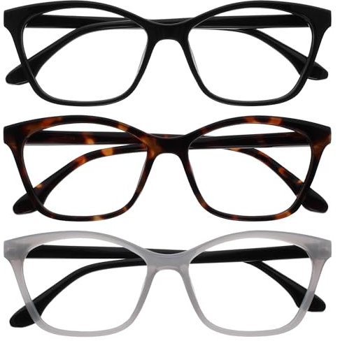OPULIZE KAT Lesebrille - 3er-Pack - Cat-Eye Katzenaugen-Fassung - Schwarz, Braun, Grau - Herren & Damen - Federscharniere - RRR59-127 - +1.00