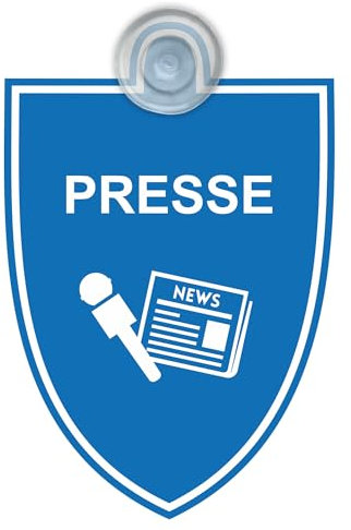 Indigos UG - Schild Presse - 9x12 cm - Saugnapfschild - Aluverbund - Emblem - Innenbefestigung für Ihr Auto - UV-Beständig - Einsatzschild - Hinweisschild - Warnschild