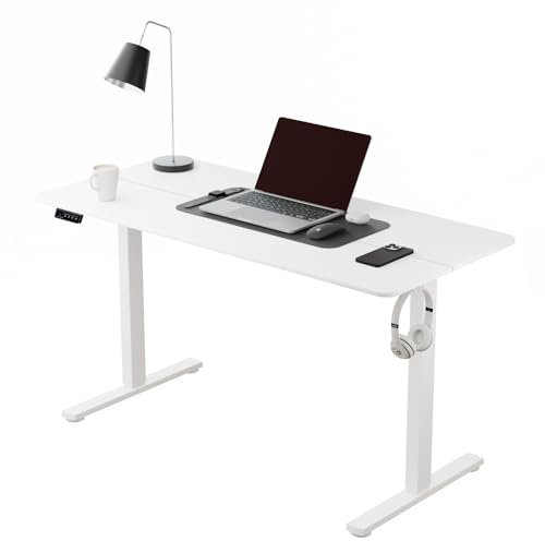 ERGOMAKER Höhenverstellbarer Schreibtisch 110x60cm (43.3x23.6),Schreibtisch Höhenverstellbar Elektrisch mit Spleißplatte,Ergonomischer Stehschreibtisch für Büro Weiße