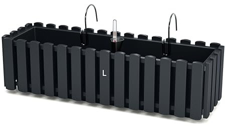 MELTOM Blumentopf Blumenkasten mit Halter Balkonkasten mit Bewässerungssystem (Anthrazit, L-40)