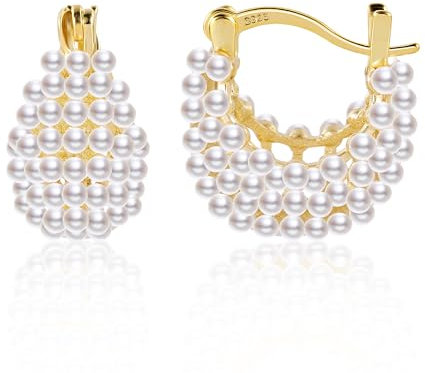 ALEXCRAFT Chunky Perlen Ohrringe Gold Creolen 14K Goldene Ohrringe Damen Geschenk für Frauen Freundin Mama Mädchen
