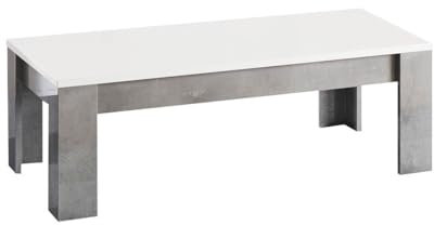 AltoBuy Clark - Table Basse Rectangulaire L126cm Laquée Blanc et Marbre