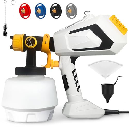 bycpower 700W HVLP Farbsprühsystem mit 1200ml Behälter & 4 Düsen - Elektrische Lackierpistole für Wandfarbe, Holzlasur und Möbel, Sprühgerät für Innen- & Außenbereich