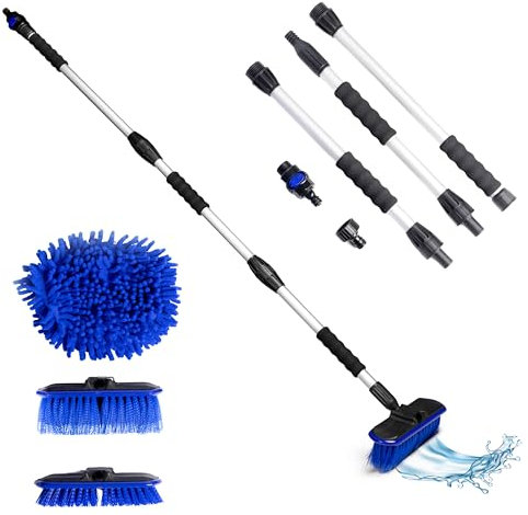 Brosse nettoyante extensible 1,42 m, nettoyeur de fenêtres, murs et voitures, bâton de nettoyage de vitres, balai avec eau et savon, nettoyeur à eau à pression