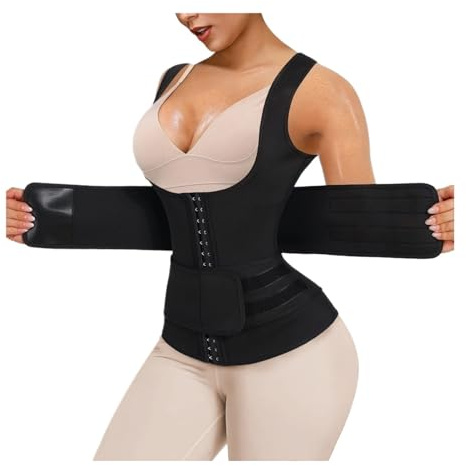 GOOPEEG Bauchweggürtel Stretch Hose Sauna Schweiß Taille Trainer Weste Für Korsett Trimmer Gürtel Sauna Anzug Workout Top Sport Gürtel Body Shaper Bauchweg Mieder(Black,M)