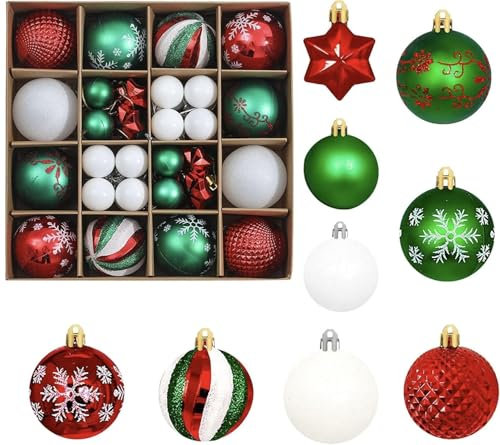 44 palline di Natale infrangibili – palline da appendere per decorazioni per albero di Natale – rosso, verde e bianco