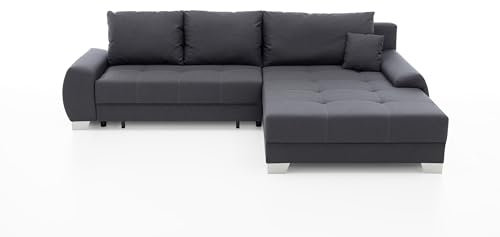 möbelando Wohnlandschaft >Ignacio< li/re montierbar, Stauraum/Bettfunktion, anthrazit - 290x91x190 BxHxT