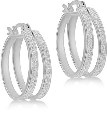 Amazon Essentials Creolen aus rhodiniertem Sterlingsilber, Sternenstaub-Doppelring-Design