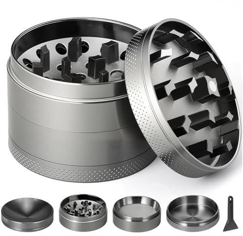 Herb Grinder for Dry Herb, Samton Metal Herbal Grinder with Pollen Scraper, Upgraded 4 Layers Portable Alloy Grinders with Magnetic Lid and Sifter, 5.5x4.1cm Not Fit Small Spice S-eed