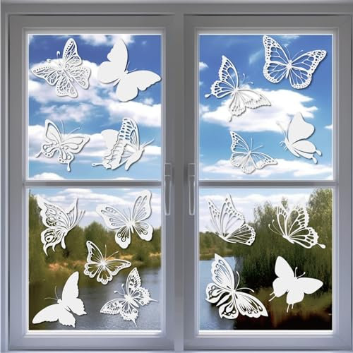 Antrect Fensterbilder Schmetterlinge Fensteraufkleber Frühling Fenstersticker Kinder Fensterdeko kleben 4 Stücke 24Pcs Fenster Aufkleber Deko, statisch selbstklebend, wiederverwendbar