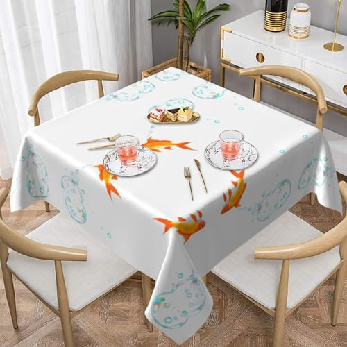 WHJWZY Square Decorative Tablecloth 54x54 - Quality Waterproof Fabric for Dining Table Protection and Decoration The Goldfish That Spits Bubbles Pattern