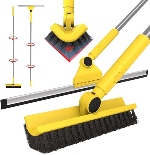 Dymoll 17 Floor Squeegee & Multi-Purpose V-Shaped Scrub Brush Set, Squeegee Broom for Cleaning Window Glass Garage Floor, Long Handle Grout Brush for Cleaning Bathroom Tile Corner Baseboards