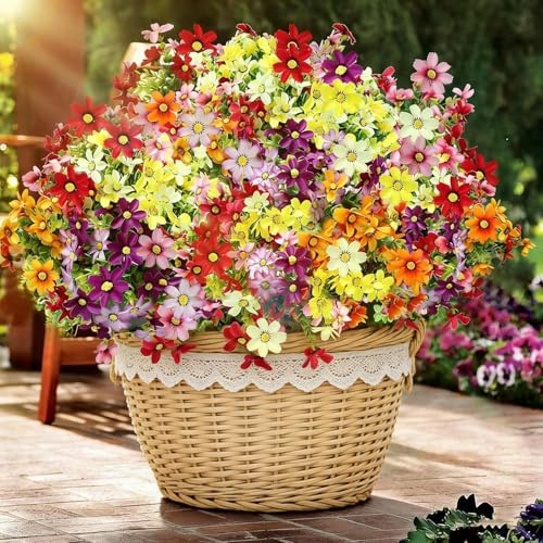 Artificial Flowers Outdoor Fake Flower 4 Bundles Multicolor Faux Silk Daisy | Realistic Faux Plants Flower Bulk UV Resistant for Outside Indoor Porch Patio Window Box Planter Home Decor