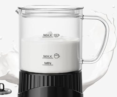 4-in-1 Milchaufschäumer Elektrisch,Milchwärmer 430 ml,160 ml Schaum,Heiß- und Kaltmodus,Milchaufschäumer mit automatischer Temperaturregelung für Latte, Cappuccino, heiße Milch, mit Reinigungsbürste
