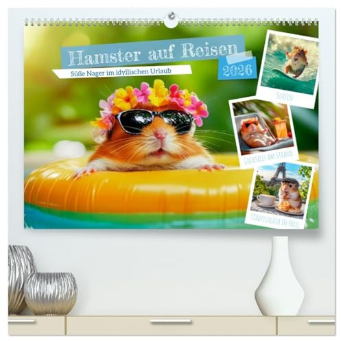 Hamster auf Reisen (hochwertiger Premium Wandkalender 2026 DIN A2 quer), Kunstdruck in Hochglanz: Süße Nager im idyllischen Urlaub (CALVENDO Tiere)
