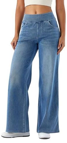 Generisch Blaumann Damen Women Schlankmacher Hose Jeans High Waist Gerader Schnitt Mode Jeanshose High Waist Herbst Lockere Hosen Blaumann Einfarbige Jogger Pants Damen