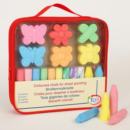 Ameisenkeks® Straßenmalkreide Set für Kinder – 24 Stück in Tragetasche mit Rucksackfunktion – Bunte Riesen-Kreide in lustigen Formen – Für draußen, Malspaß & kreative Spiele