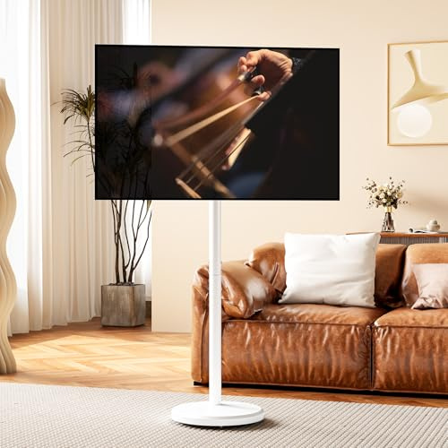 Mobile TV Cart Rolling TV Stand for 10-42 Inch Flat/Curved Screen Up to 88lbs, Height Adjustable Portable TV Cart with Tilting and Rotating, TV Stand with Wheels, Max VESA 200x200mm (White)