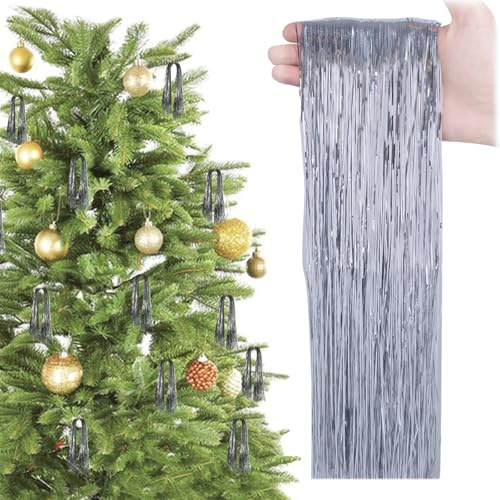 6000 Stränge Lametta Metall Weihnachtsbaum Metallic Lamettas Dünne Lange Metalldraht Tannenbaum Deko für Indoor Outdoor Christbaum Weihnachten Party Neujahr Geburtstag Disco (Silber)