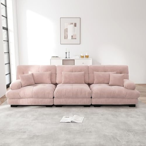 Rvjiahe 3-Sitzer Modulares Ecksofa mit Tiefensitz, Chenille Schlafsofa Komfortabel Gepolstert für Wohnzimmer, Apartment, Studio, Büro (Rosa+3Sitz)