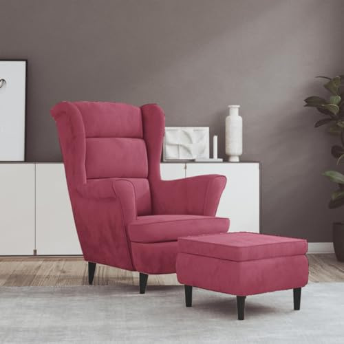 Hommdiy Ohrensessel mit Hocker Weinrot Armlehnen Relaxsessel Fernsehsessel Polstersessel Loungesessel Wohnzimmersessel TV Sessel Ruhesessel Samt