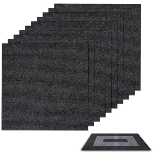 Self-Adhesive Carpet Tiles, Pack of 10 Cut to Size Carpet Tiles, 30 x 30 cm, Soft Carpet Tiles, Carpet Floor, for Living Area, Office, Kitchen (Dark Grey)